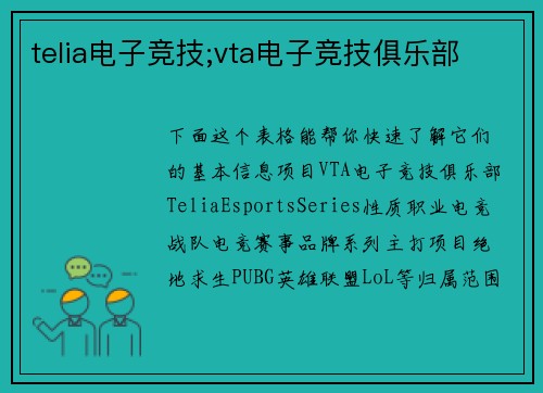 telia电子竞技;vta电子竞技俱乐部